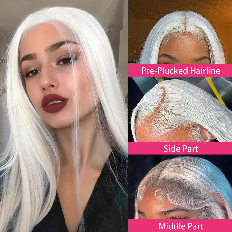 White Colore Human Hair Wigs 13x4/13x6 HD Transparent Lace Front Wig