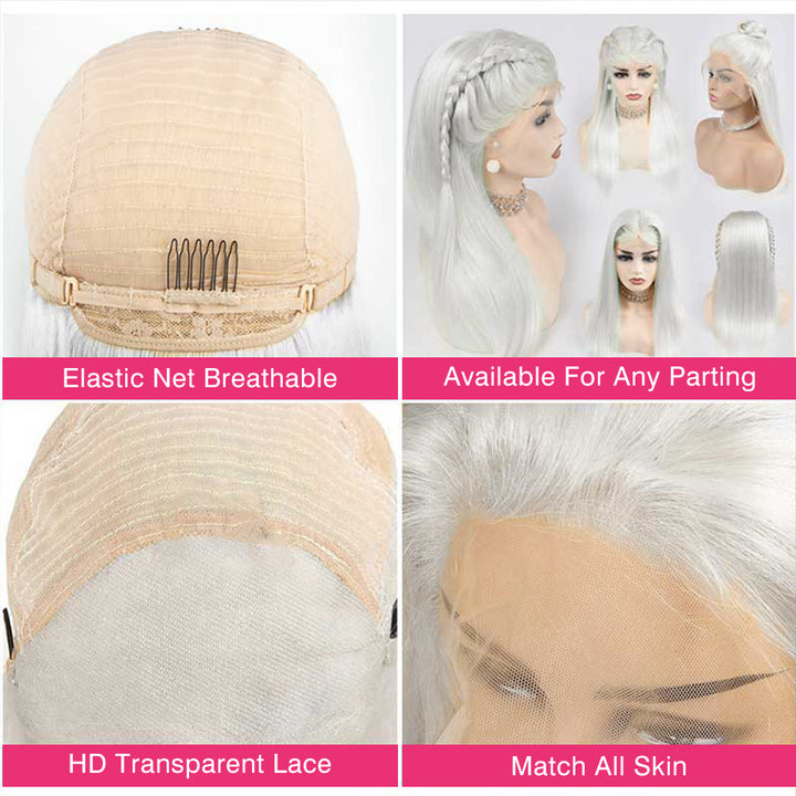 White Colore Human Hair Wigs 13x4/13x6 HD Transparent Lace Front Wig