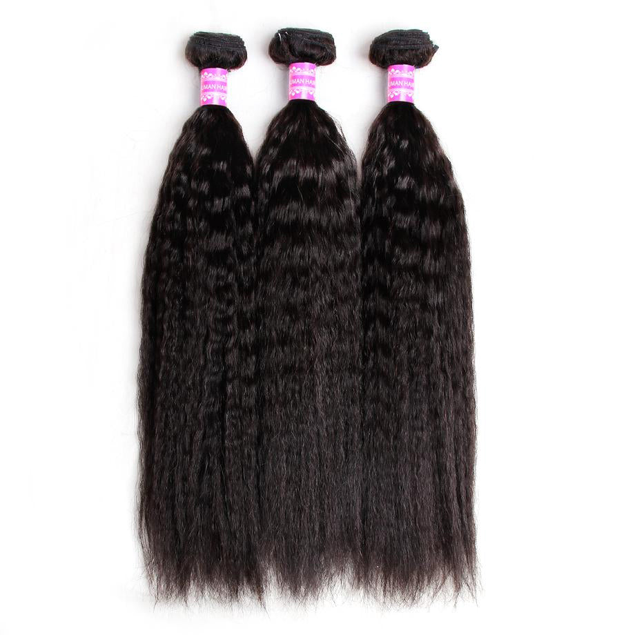  Kinky Straight 3 Bundles 100% Human Hair Weave Bundles 