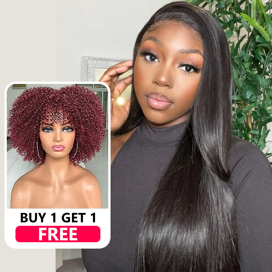 30 Inch 13x4 HD Lace Wig Plus Burgundy 99J Curly Wig With Bang Buy One Get One Free