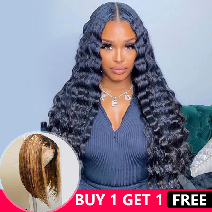 Crimp Wigs HD Lace Wig 22inch Plus 13x4 Lace Frontal Piano Color Bob Wig Buy One Get One Free