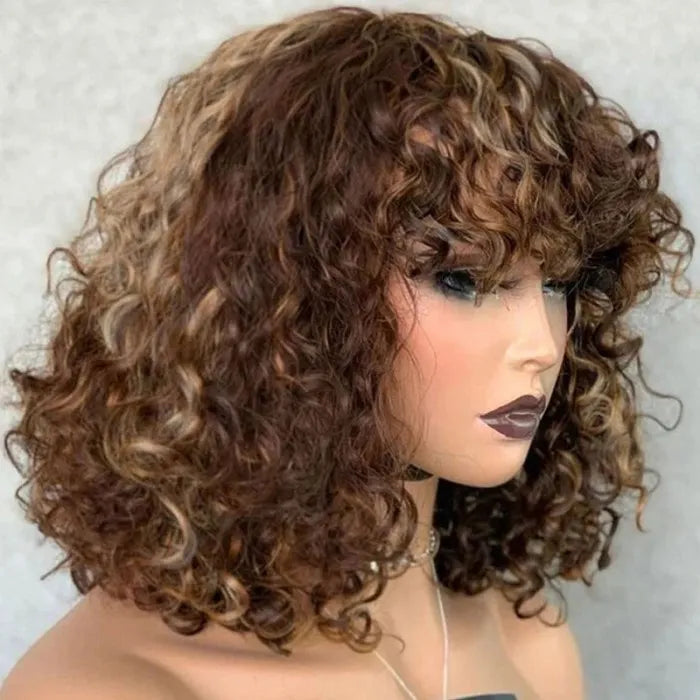 Highlight Curly Wig With Bang
