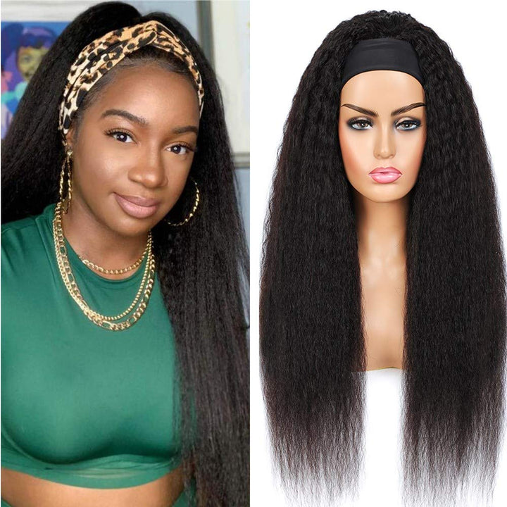 Brazilian Kinky Straight Glueless Headband Wig 180% 220% Density Human Hair Wigs Bling Hair