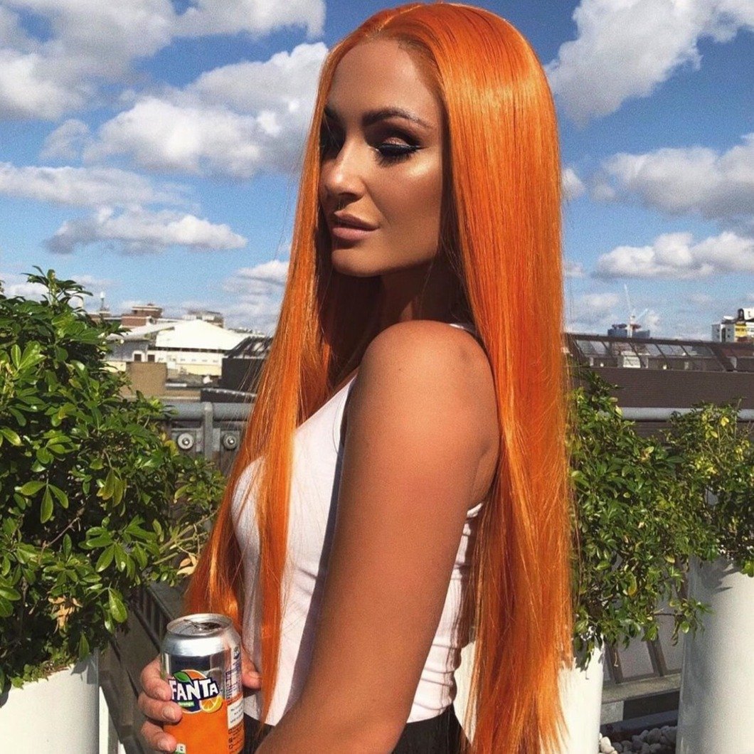 Ginger Orange Straight Human Hair Transparent Lace Front Wig