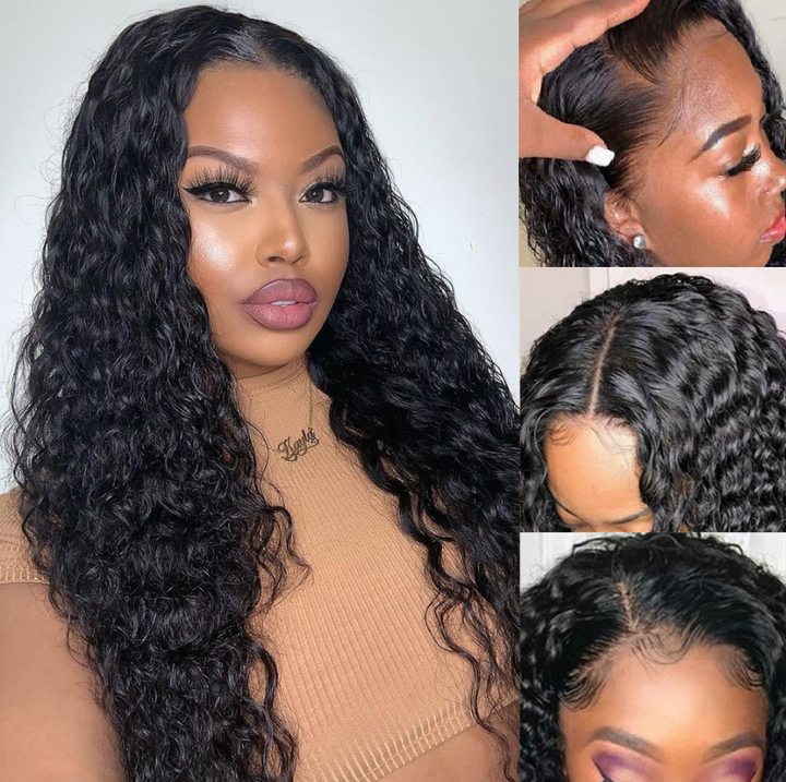 Water Wave Lace Closure Wig Brazilian Human Hair Wigs Natural Hairline bling hair