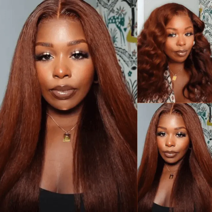 Yaki Straight Reddish Colored Wigs Lace Front Wigs Human Hair Wig For Women