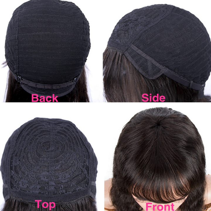 Straight Short Bob Human Hair Wigs With Bangs For Woman Full Machine Made Human Hair Glueless Wigs inside