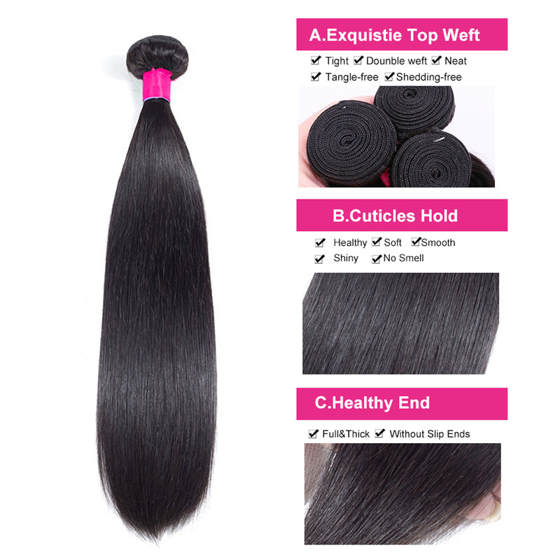 Brazilian Straight Hair 3 Bundles 100% Human Hair Weave Bundles Remy Hair Extension Bling Hair - Bling Hair