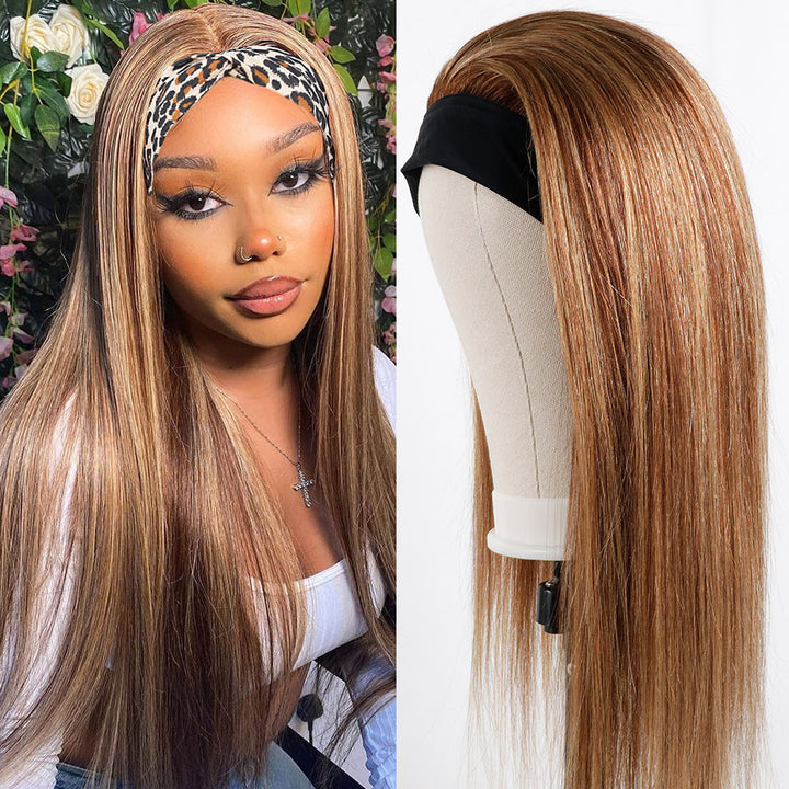 Headband Wig Brazilian Straight Highlight Glueless Human Hair Wigs MIX #4/27 150%&180 Density Bling Hair - Bling Hair