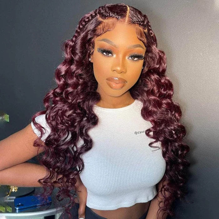 Burgundy Tight Loose Wave HD Lace Frontal Wig Human Hair Wigs