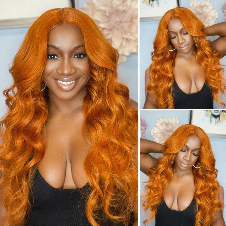 Ginger Orange Body Wave Middle Part Lace Frontal Wig 150% Density | Special Perks