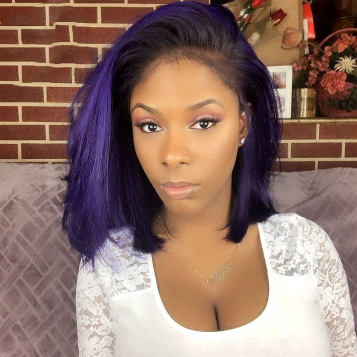 Candy Colored 13*4 Transparent Lace Frontal Wig Straight Short Bob Wigs Blinghair