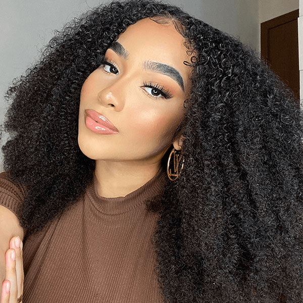 Glueless New V Part Kinky Curly 0 Skill Needed Natural Scalp Wig