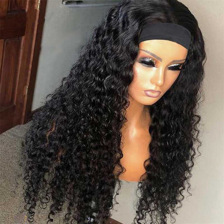 Super Sale Deep Wave Headband Wigs Virgin Curly Hair Wig
