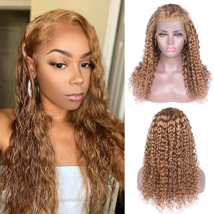 Honey Blonde Pre Plucked Water Wave Lace Wig 