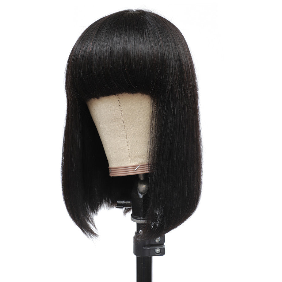 Brazilian Straight Human Hair Bob Wig With Neat Bangs Glueless Super Affordable Machine Made Virgin Hair Wigs Bling Hair