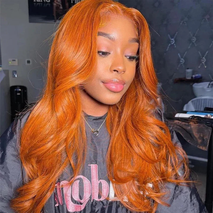 Ginger Orange Body Wave Middle Part Lace Frontal Wig 150% Density | Special Perks
