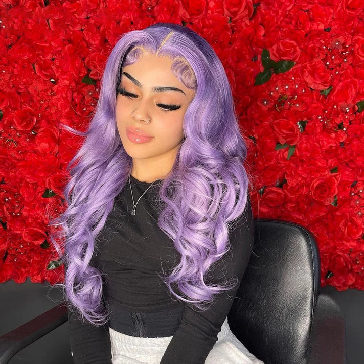 Light Purple Transparent Lace Wigs Body Wave Human Hair Wigs Pre Plucked With Baby Hair