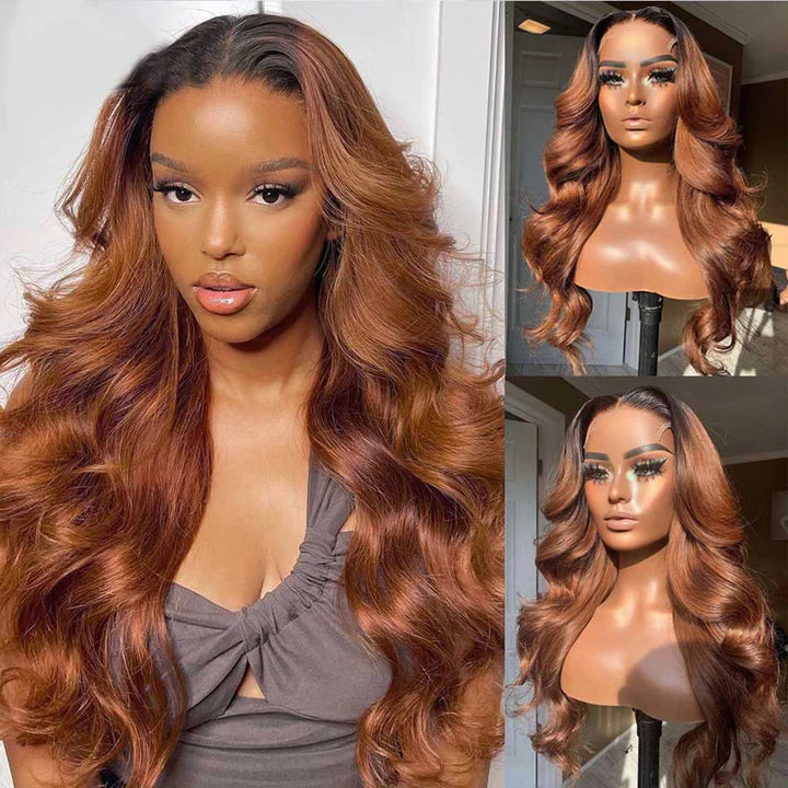 T1b/30 Ombre Colored Wigs Transparent Lace Human Hair Fashion Style 180% Density 13*4 Lace Frontal Wig Free Part