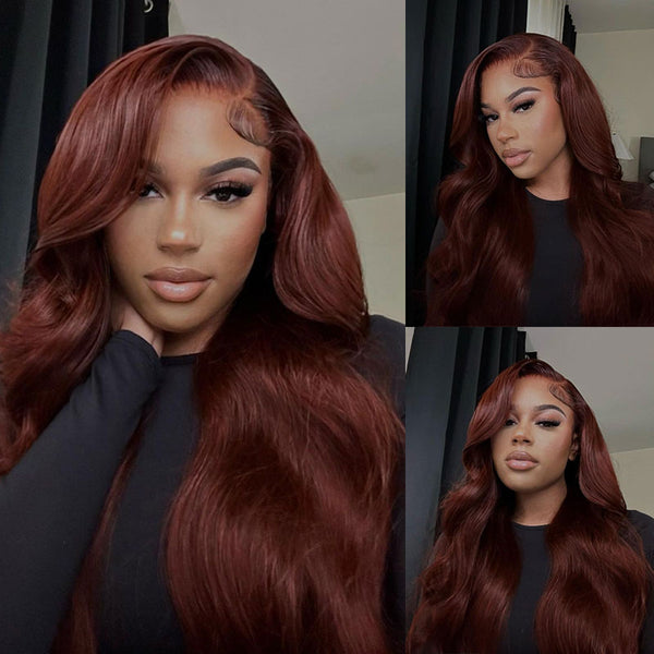 33B Reddish Brown Body Wave Lace Wig Copper Red Lace Front Human Hair Wigs Fall Color Wigs