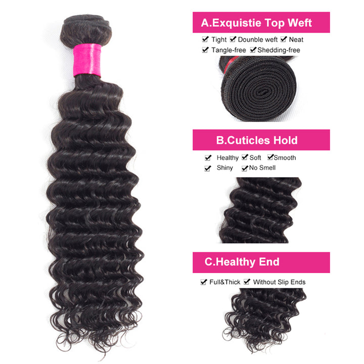 Brazilian Deep Wave 3 Bundles 100% Human Hair Weave Bundles Remy Hair Extension Bling Hair - Bling Hair
