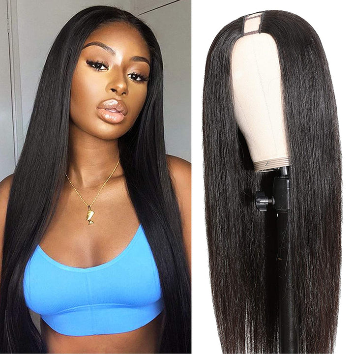 Straight U Part Natural Brazilian Human Hair Long Wigs Non Lace For Black Women