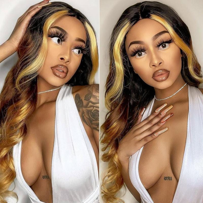 Bling Hair Ombre Honey Brown Highlight Wigs Body Wave wig