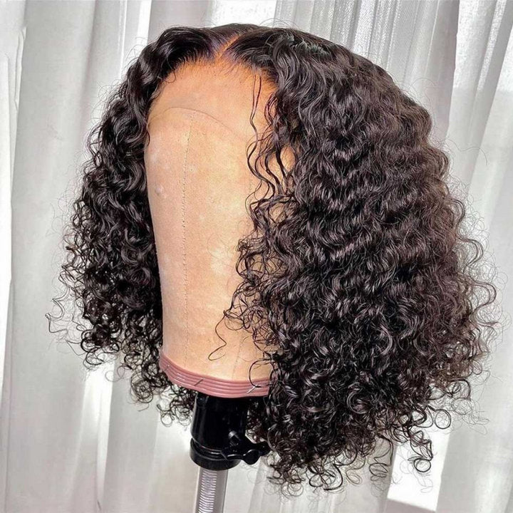 Short Deep Curly Transparent Lace Bob Wigs High Density Human Hair Wig