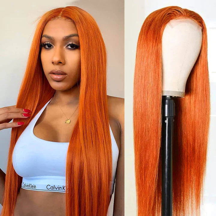 $119 Ginger Orange Color Wig Transparent Lace Closure 4x4 Straight / Loose Deep Wig