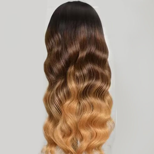 Bling Hair Ombre Honey Brown Highlight Wigs Body Wave Transparent Lace Front Wigs 180% 220% Density