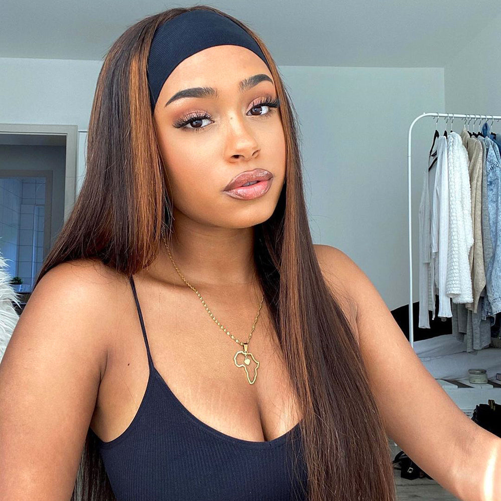 Headband Wig Glueless Brazilian Straight Ombre #4/27 Highlight Human Hair Wigs 150%&180 Density Bling Hair - Bling Hair