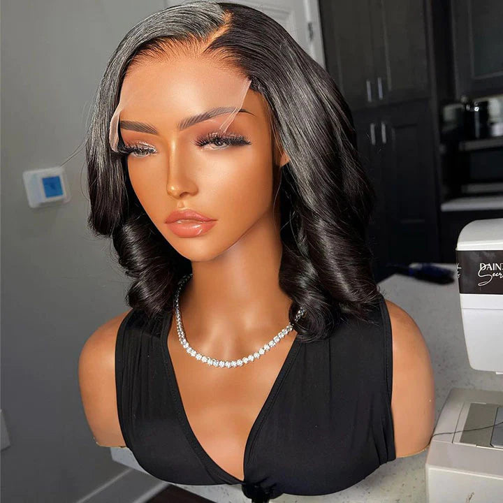 Crystal Lace Bob Cut Lace Closure Wig Bouncy Curly  Skin Melted Human Hair Wigs