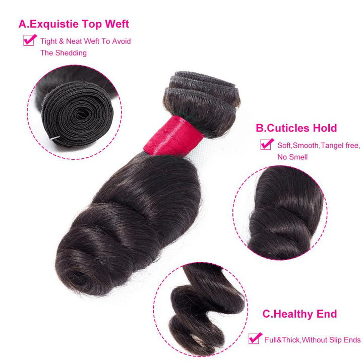 Malaysian Loose Wave Bundles With 4×4 Closure 10A Grade 100% Human Remy Hair Bling Hair - Bling Hair