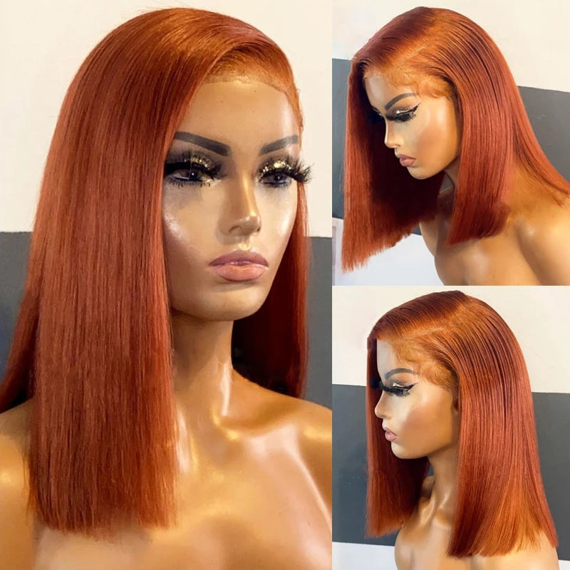Ginger Orange Colored Short Straight Bob HD Lace Wigs Preplucked