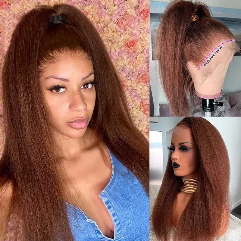 Yaki Straight Reddish Colored Wigs Lace Front Wigs Human Hair Wig For Women