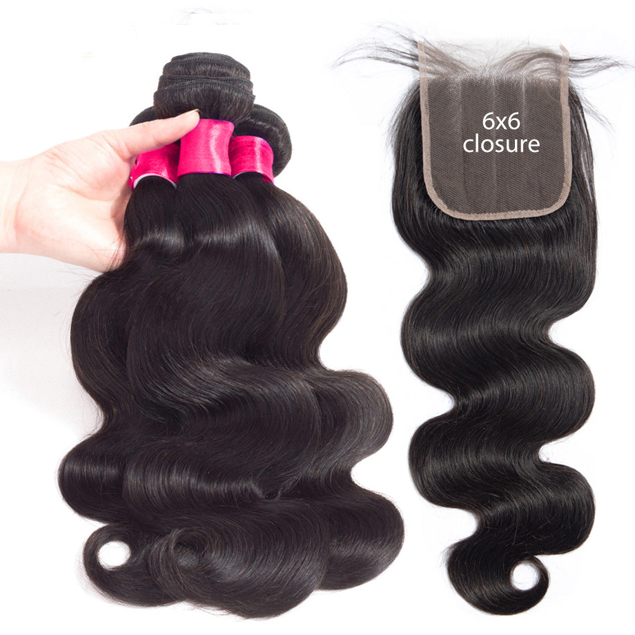 Brazilian Body Wave Hair Bundles With 6×6 Closure 10A Grade 100% Human Remy Hair Bling Hair - Bling Hair