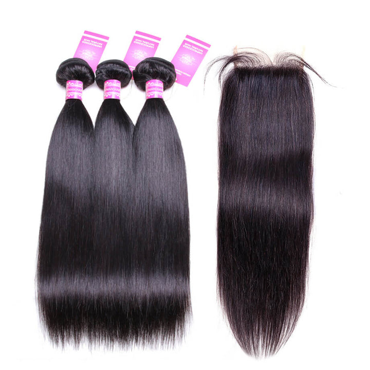 Straight Hair 3 Bundles With 5×5/6×6 Closure Brazilian 100% Virgin Hair Bling Hair