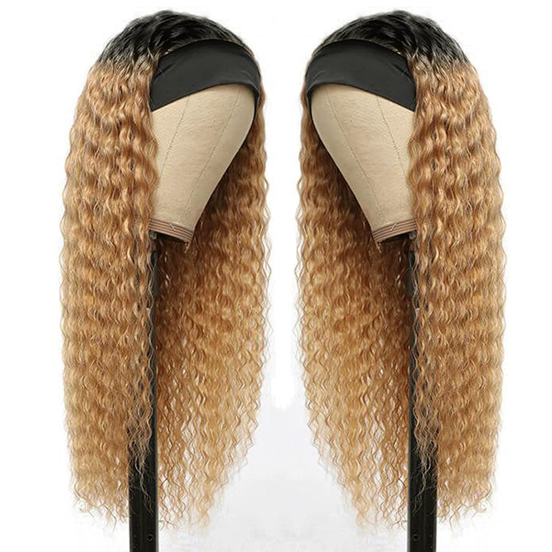 Ombre Deep Wave 1B27 Honey Blonde Human Hair Headband Wig with Dark Roots Glueless Colored Real Remy Hair Half Wigs