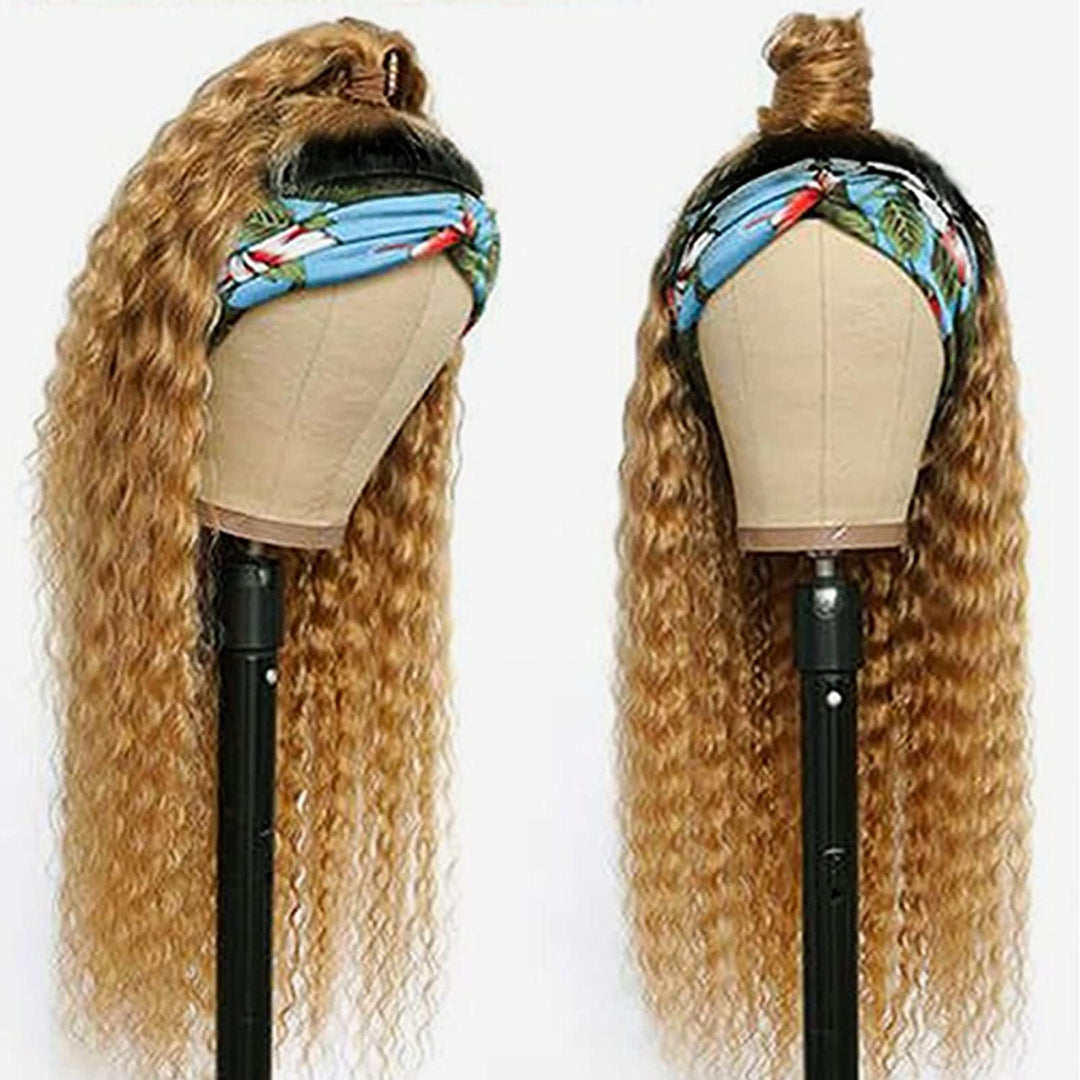 Ombre Deep Wave 1B27 Honey Blonde Human Hair Headband Wig with Dark Roots Glueless Colored Real Remy Hair Half Wigs