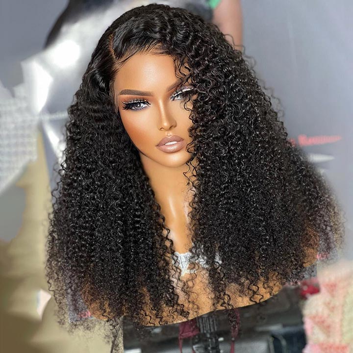 Kinky Curly Lace Front Human Hair Wigs Pre plucked Lace Frontal Wigs