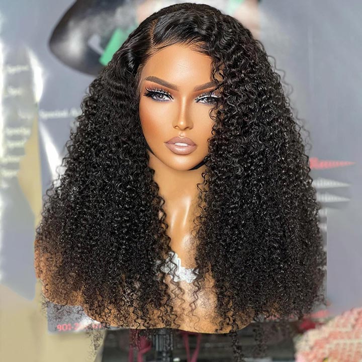 Kinky Curly Lace Front Human Hair Wigs Pre plucked Lace Frontal Wigs