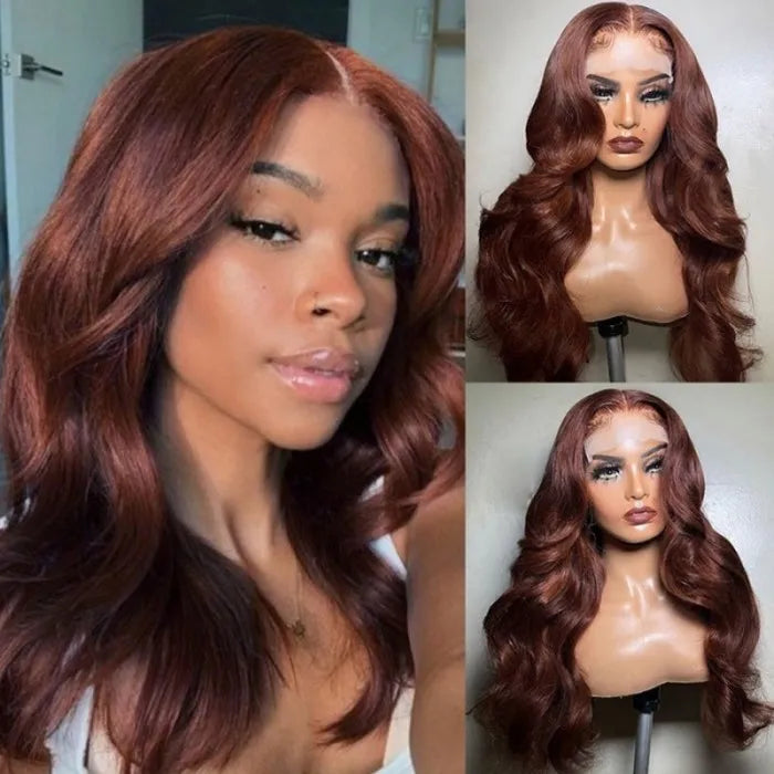 Reddish Brown Body Wave Human Hair Lace Part Wig | Special Perks