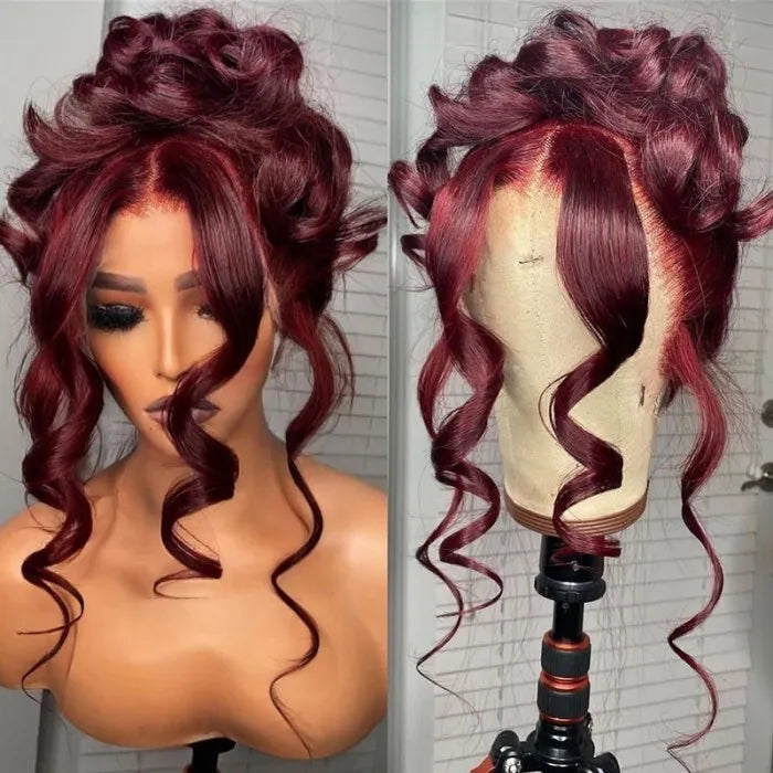 99J Burgundy Virgin Straight 13x4 Lace Frontal Part Wig Pre Plucked 150% Density | Special Perks