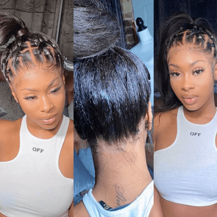 360 Lace Frontal Wigs Kinky Straight Glueless Human Hair Wigs With Baby Hair Pre-plucked Natural Hairline