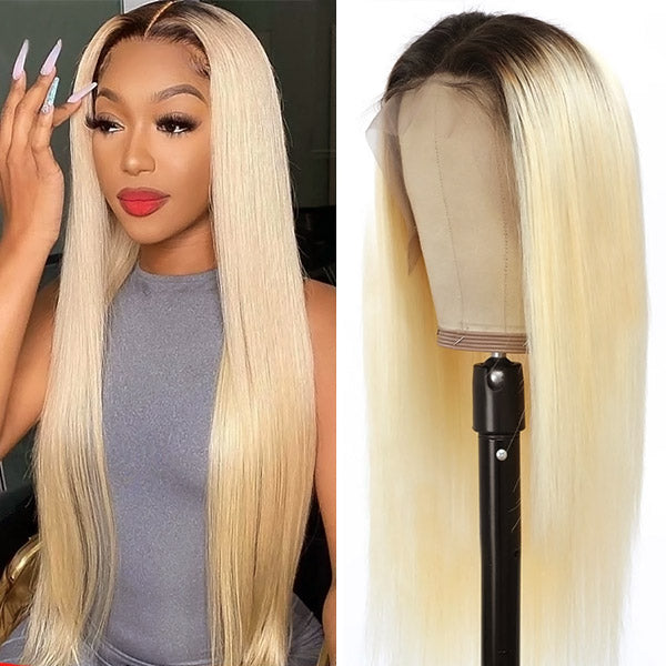 Dark Roots Blonde 13x4 Lace Front 1B613 Straight Human Hair Wig
