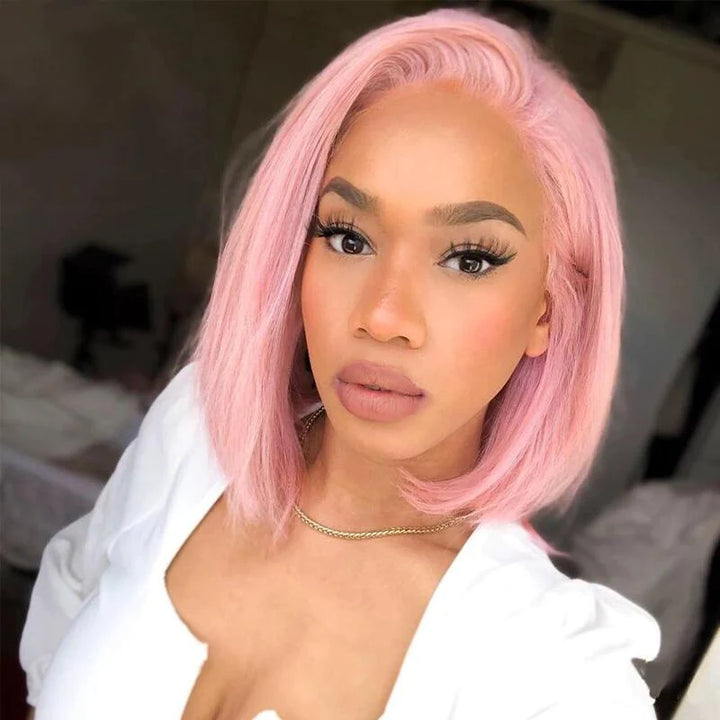 Candy Colored 13*4 Transparent Lace Frontal Wig Straight Short Bob Wigs Blinghair