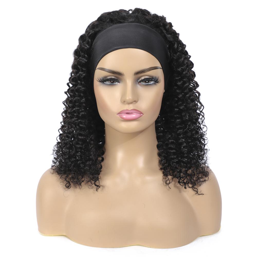 Kinky Curly Headband Glueless  Wig Natural Human Hair Wig Bling Hair