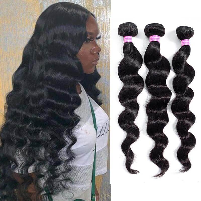 Brazilian Loose Deep Wave 3 Bundles 100% Human Hair Weave Bundles Virgin Hair Extension Bling Hair