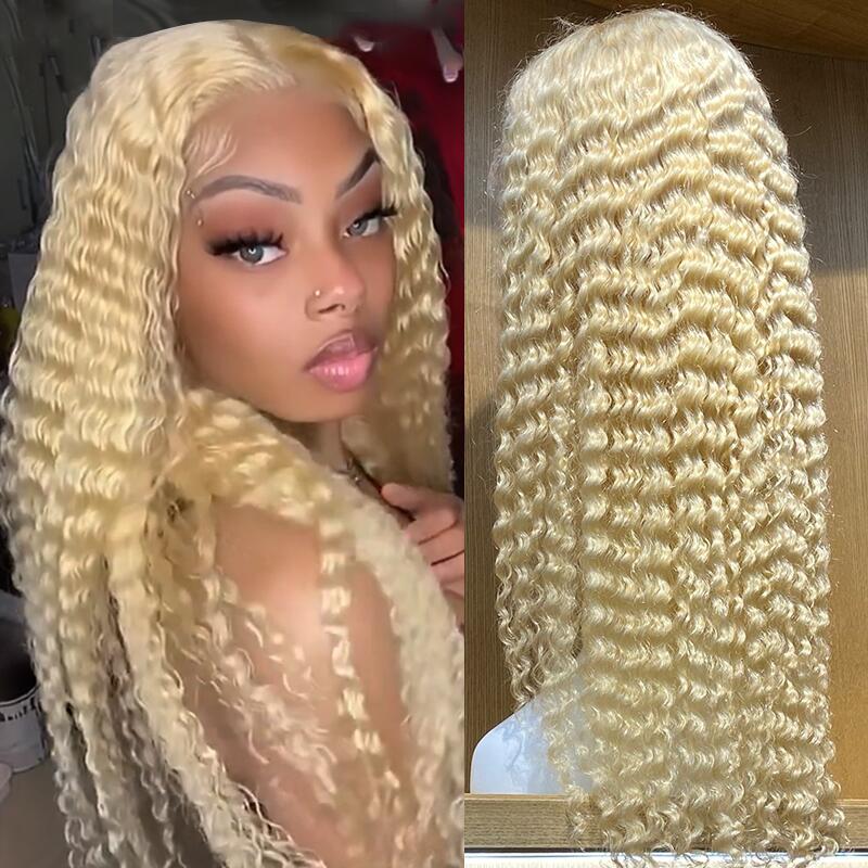 #613 Blonde Deep Wave Wig HD Transparent Lace Front Human Hair Wigs