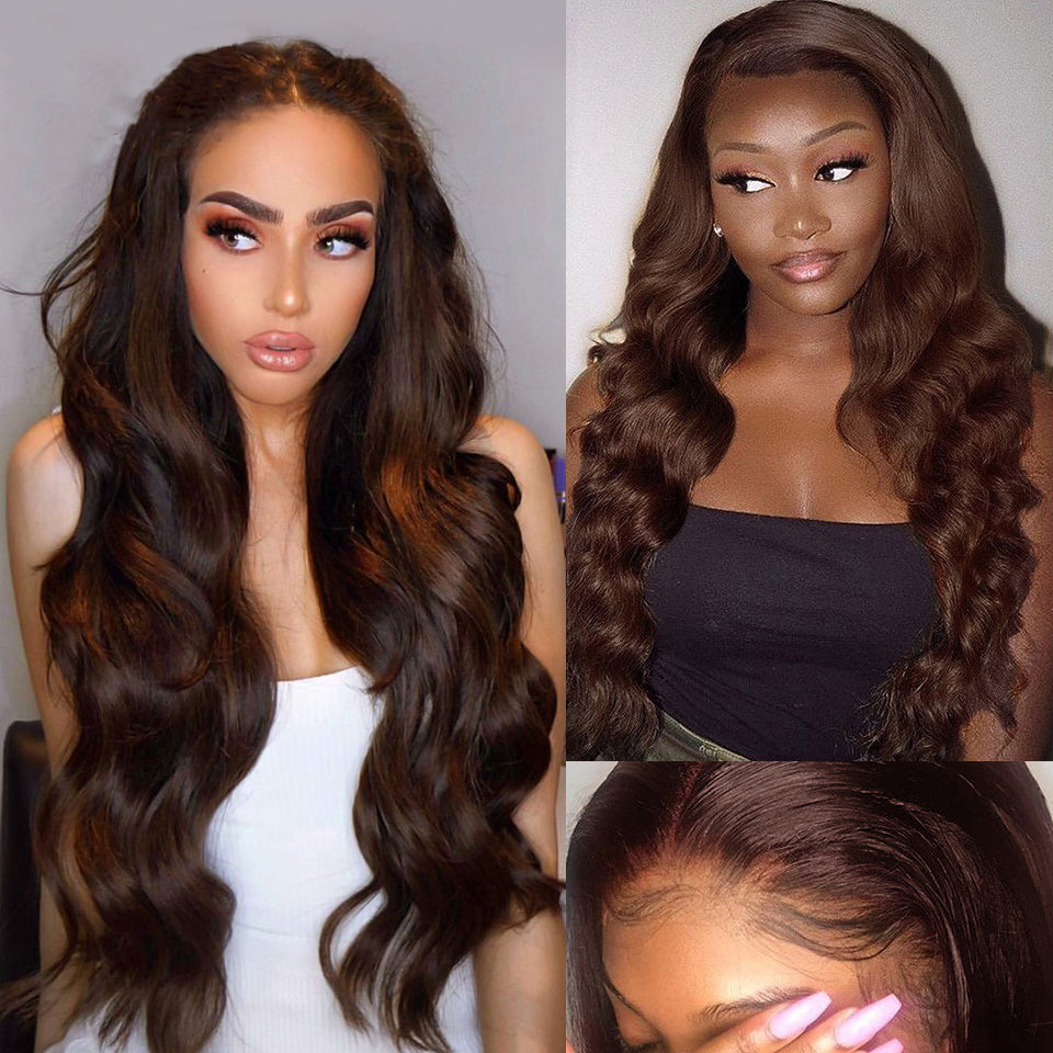 16-30 Inch Chocolate Brown Lace Front Human Hair Body Wave Wig